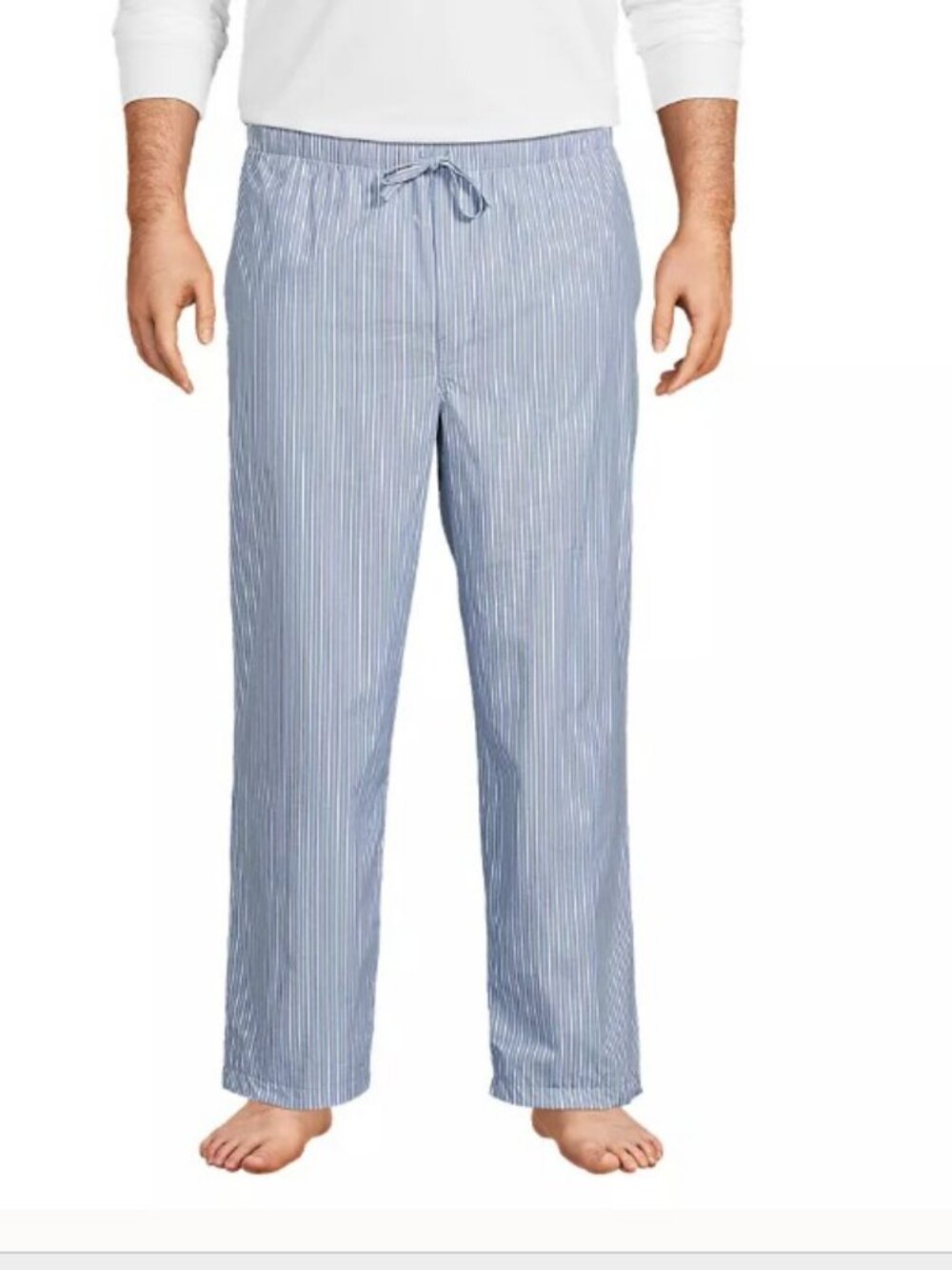 Mens Lands End Pajama Pants Blue White Striped Cotton Lounge Sleepwear LT